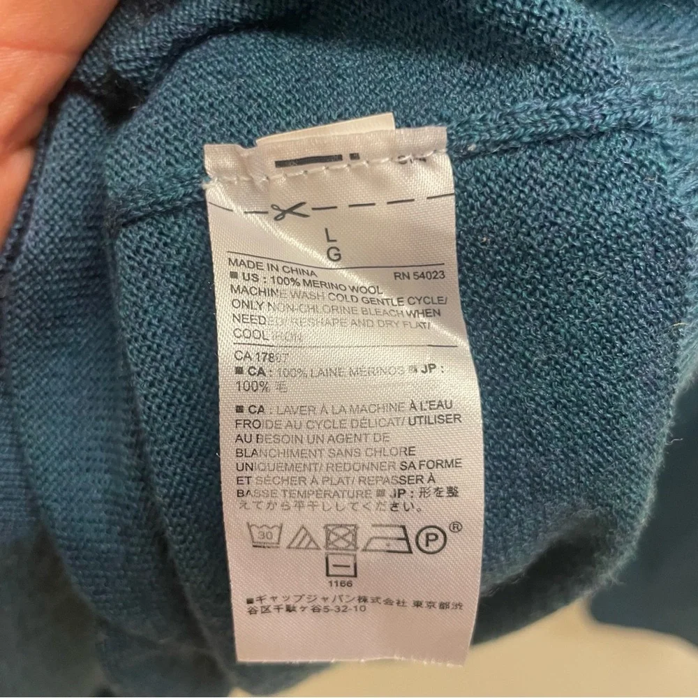 Banana Republic 100% Merino Wool Teal Blue V-Neck Sweater Large Luxury Preppy